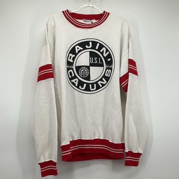 Ragin Cajuns USL Vintage Rare Crewneck Sweatshirt Red Striped Trim University L - Picture 2 of 7